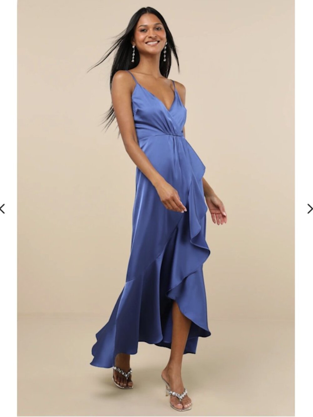 Lulu's Enchanted Moments Blue Satin Ruffled High-Low Dress